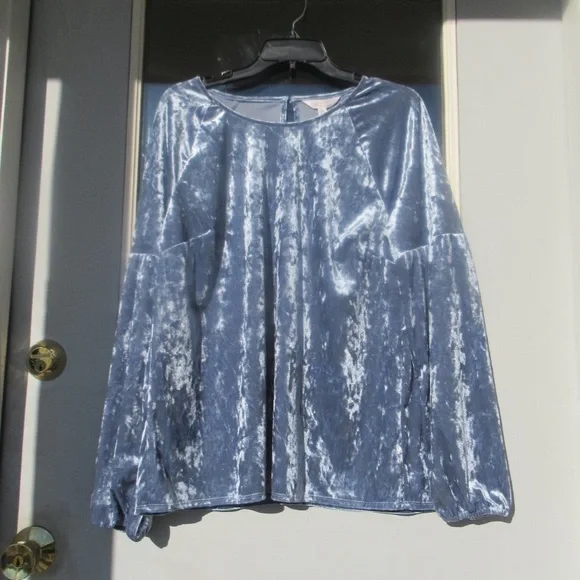 LC Lauren Conrad duller blue velvet volume sleeve top  boho vibe size XL - Picture 15 of 15